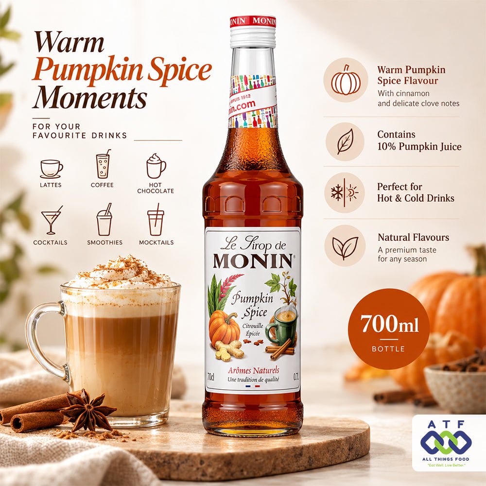 Monin Pumpkin Spice Syrup 700ml for Lattes and Hot Drinks - SNH Packing