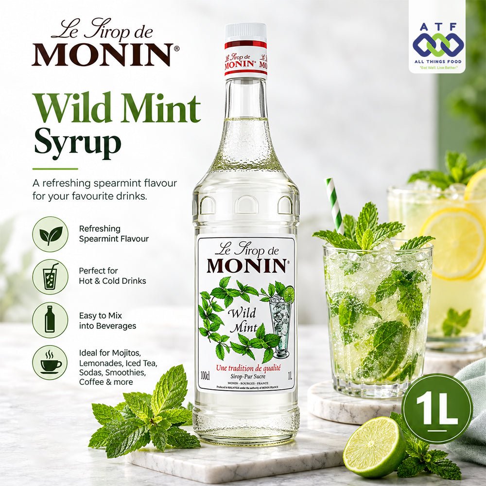 Monin Wild Mint Syrup 1L for Mojitos Lemonades - SNH Packing