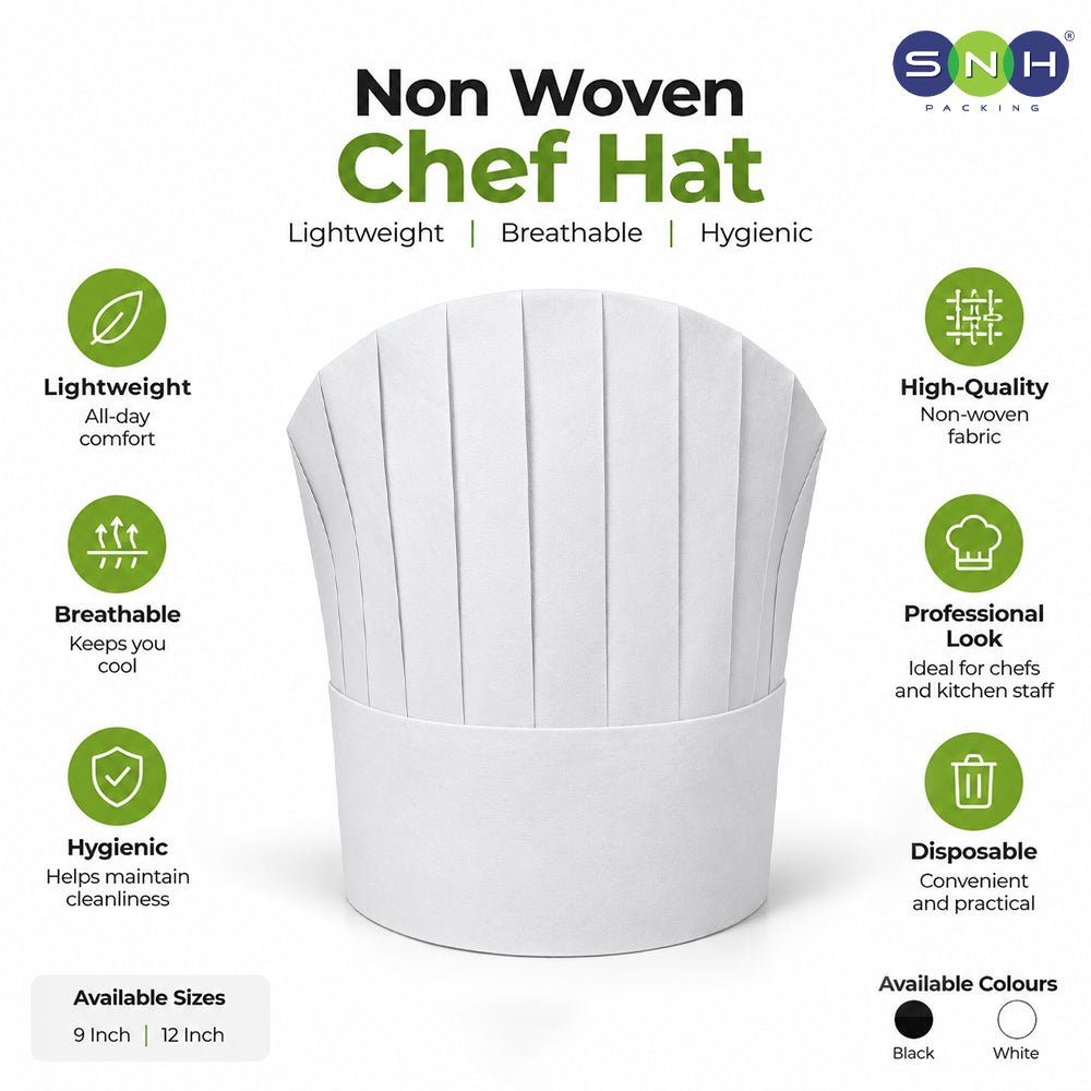 Non Woven Chef Hat 10 Pieces Black White 9 Inch 12 Inch - SNH Packing