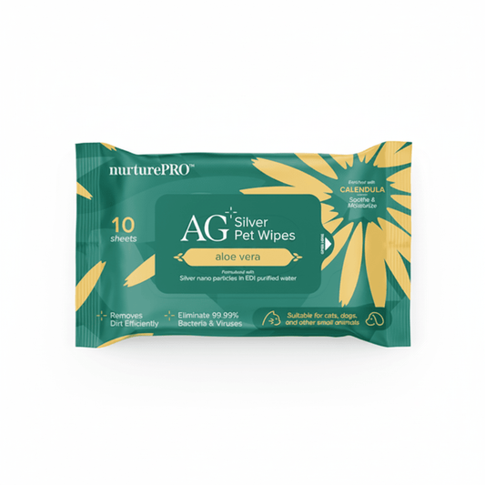 NurturePro AG+ Silver Pet Wet Wipes -Aloe Vera (10 Sheets/ Pack) - SNH Packing