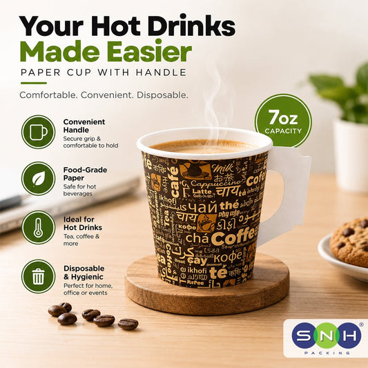 Paper Cup with Handle 7oz Disposable Hot Beverage Cup - SNH Packing