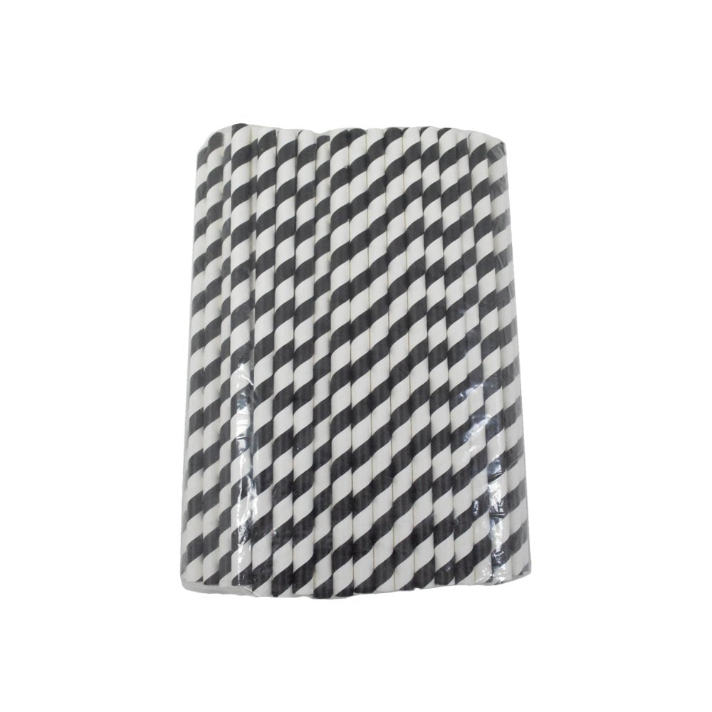 Paper Straw Black Stripe - 100 Pieces - SNH Packing