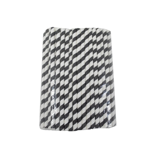 Paper Straw Black Stripe - 100 Pieces - SNH Packing