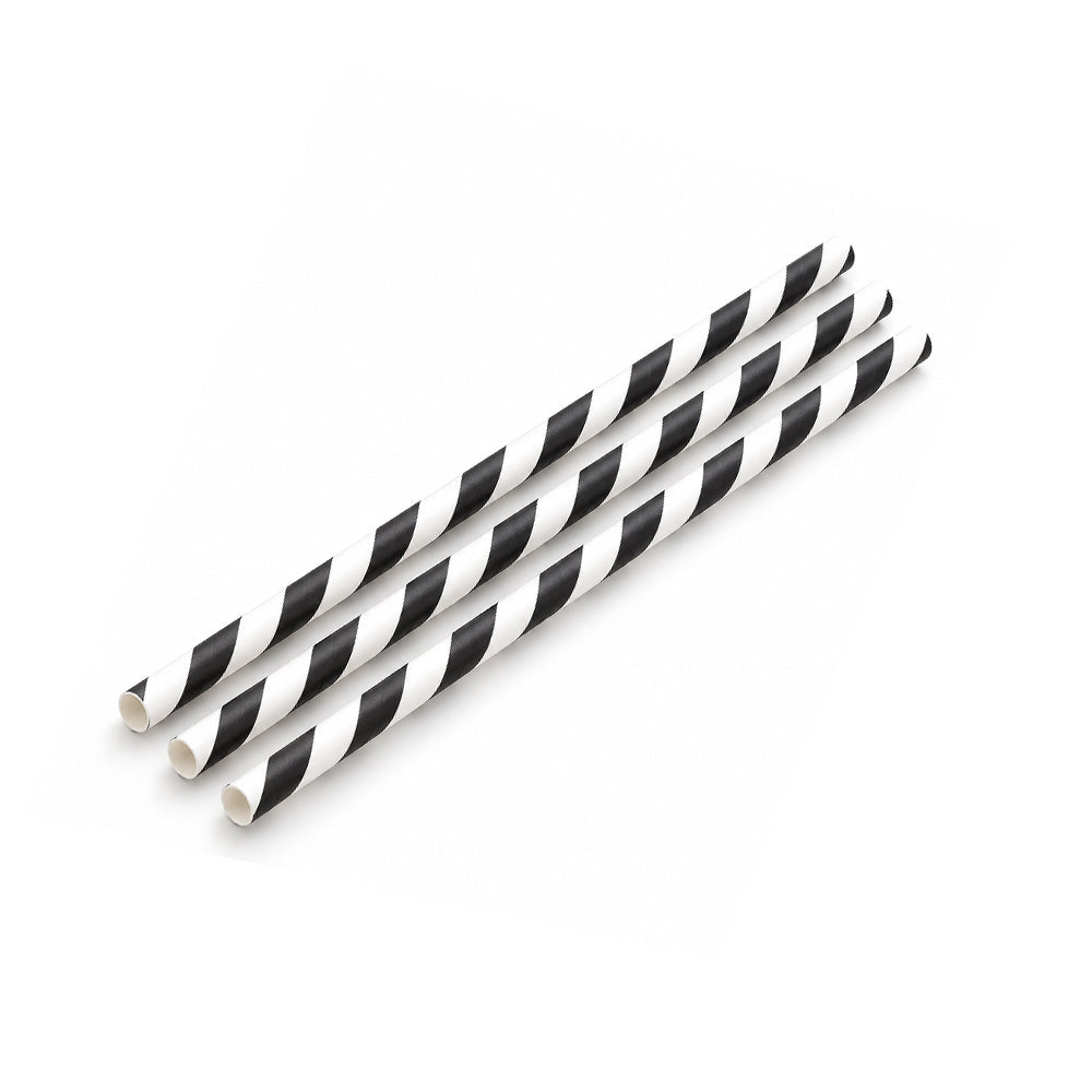 Paper Straw Black Stripe 8mm x 197mm 100 Pieces - SNH Packing