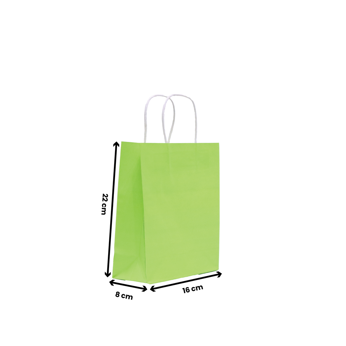 Paper Bags with Twisted Handle – Lime Green | 16x8x22 cm, 22x11x27 cm, 26x12x33 cm | Durable Kraft Shopping Bags