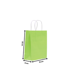 Paper Bags with Twisted Handle – Lime Green | 16x8x22 cm, 22x11x27 cm, 26x12x33 cm | Durable Kraft Shopping Bags