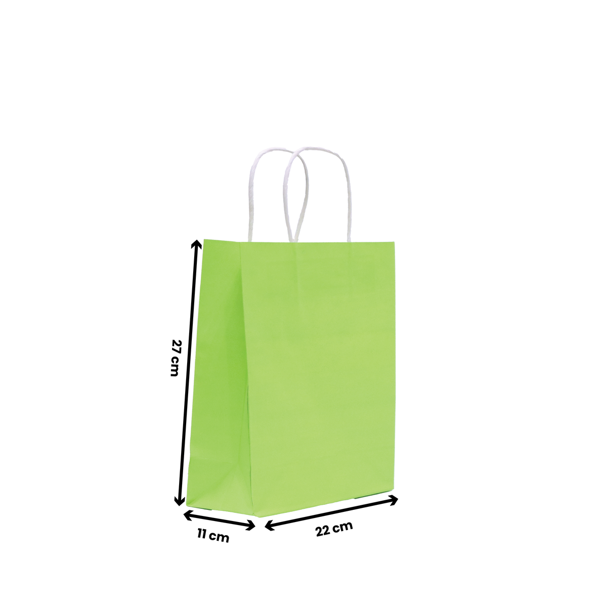 Paper Bags with Twisted Handle – Lime Green | 16x8x22 cm, 22x11x27 cm, 26x12x33 cm | Durable Kraft Shopping Bags