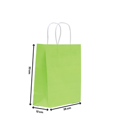 Paper Bags with Twisted Handle – Lime Green | 16x8x22 cm, 22x11x27 cm, 26x12x33 cm | Durable Kraft Shopping Bags