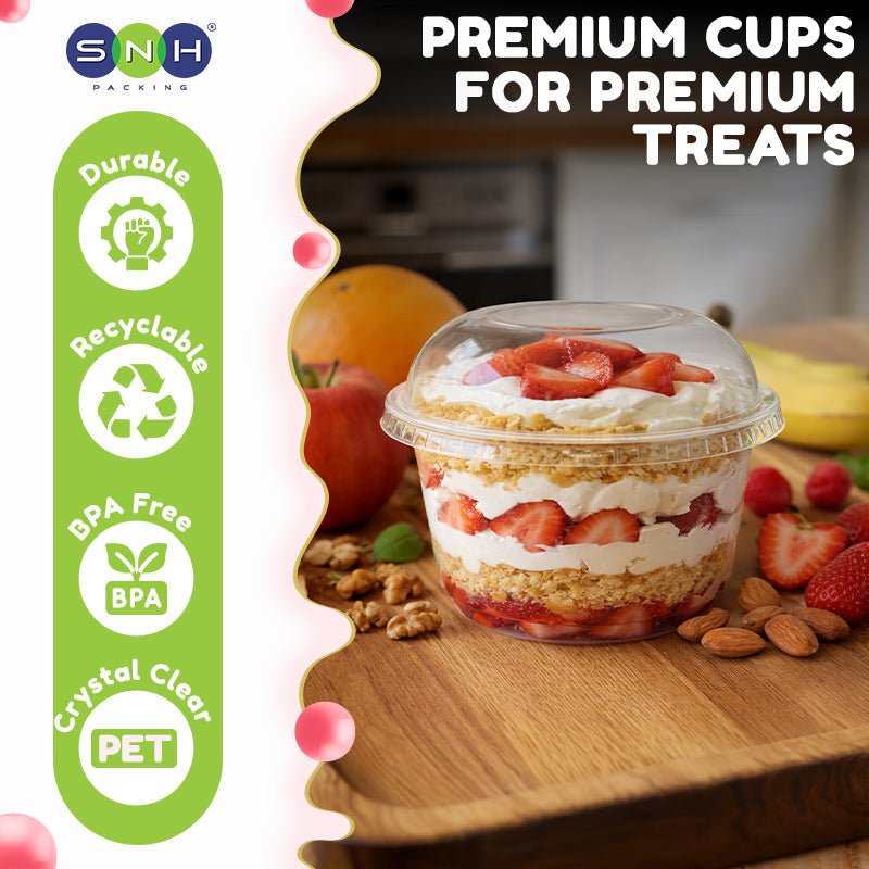 PET Dessert Cups SD15 SD20 6oz 8oz with Lids - SNH Packing