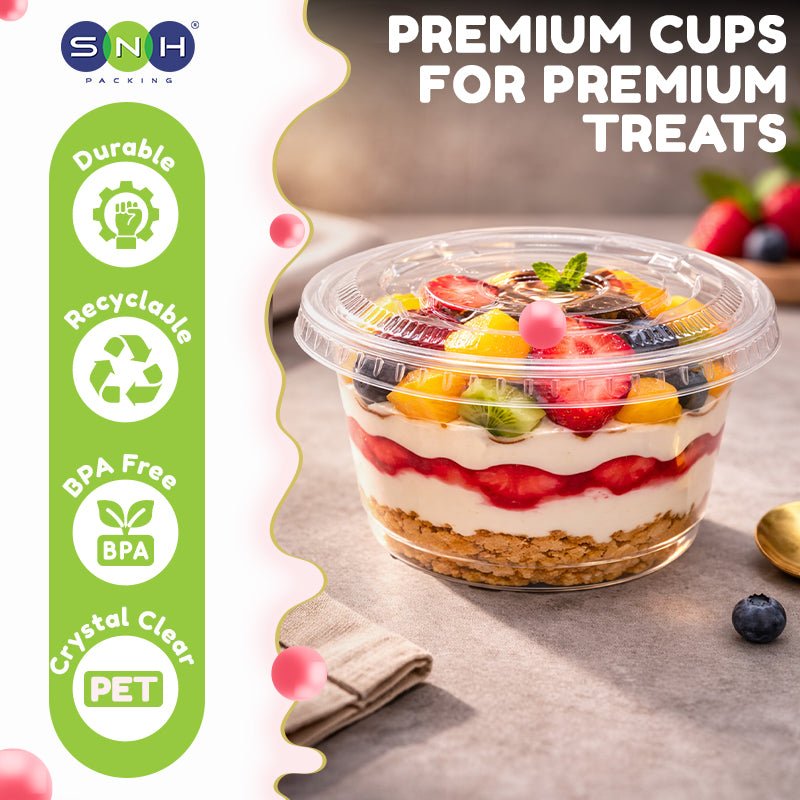 PET Dessert Cups SD15 SD20 6oz 8oz with Lids - SNH Packing