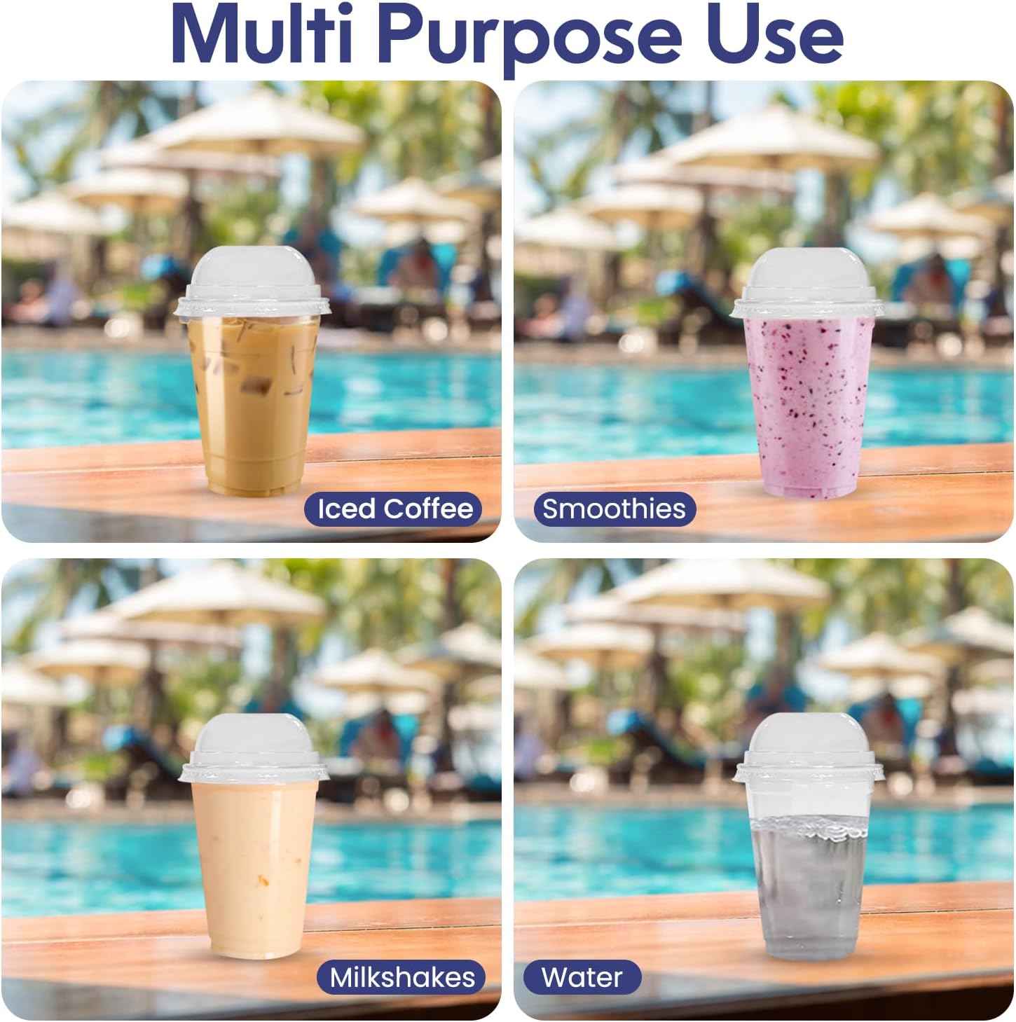 PET Juice Cups with Flat Dome Lids 8 OZ to 24 OZ - SNH Packing