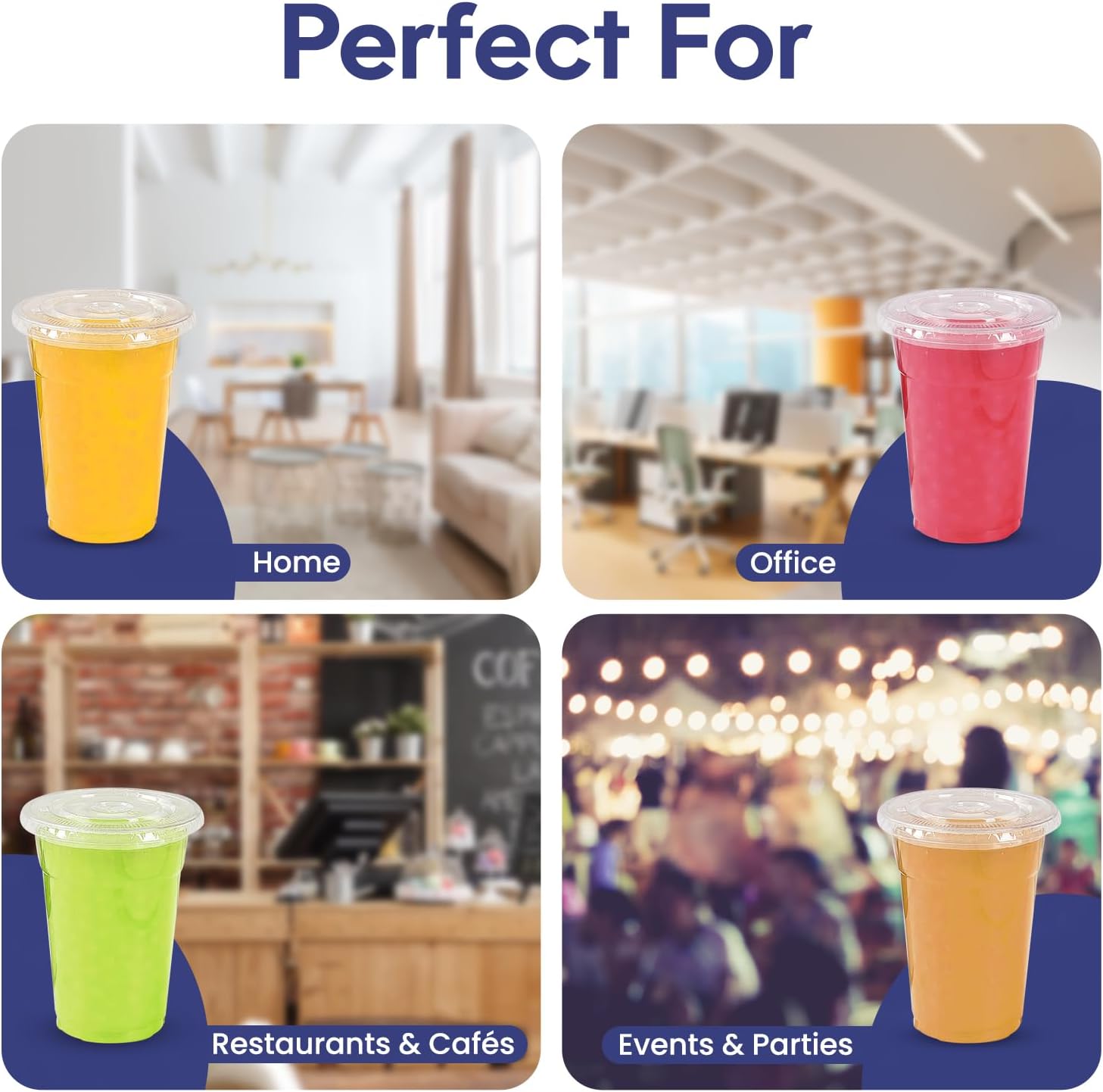 PET Juice Cups with Flat Dome Lids 8 OZ to 24 OZ - SNH Packing