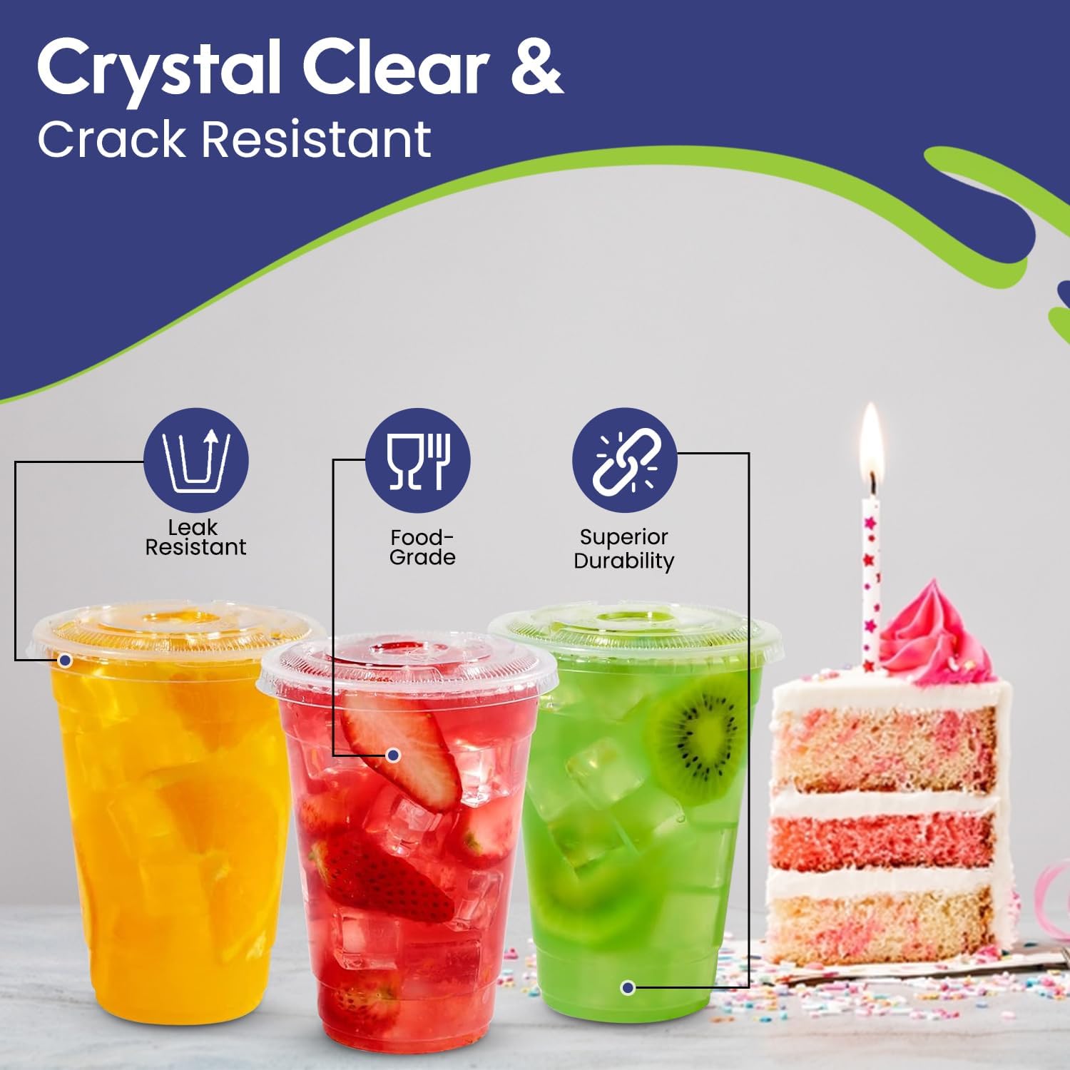 PET Juice Cups with Flat & Dome Lids – Clear Plastic Cups - SNH Packing