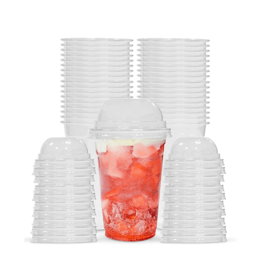 PET Juice Cups with Flat & Dome Lids – Clear Plastic Cups - SNH Packing