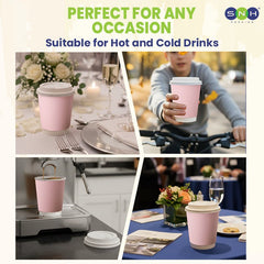 Pink Double Wall Paper Cups with Bagasse Lids - SNH Packing