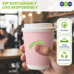 Pink Double Wall Paper Cups with Bagasse Lids - SNH Packing