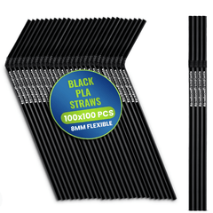 PLA Black Flexible Straws Individually Wrapped 100PCS - SNH Packing