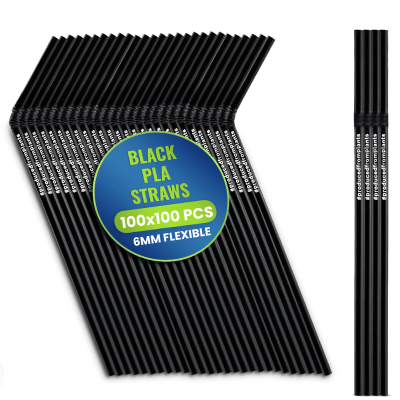 PLA Black Flexible Straws Individually Wrapped 100PCS - SNH Packing
