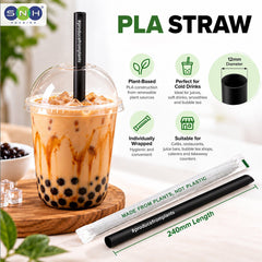 PLA Black Straws Individually Wrapped 100 PCS Eco Friendly - SNH Packing