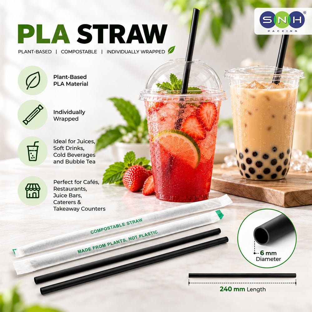 PLA Black Straws Individually Wrapped 100 PCS Eco Friendly - SNH Packing