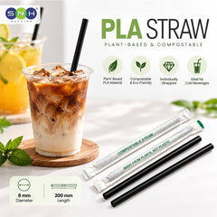 PLA Black Straws Individually Wrapped 100 PCS Eco Friendly - SNH Packing