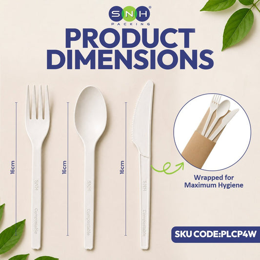 PLA Cutlery Pack 4 in 1 Eco Friendly Disposable Black White - SNH Packing