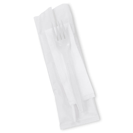 PLA Cutlery Pack – White Fork & Napkin | Eco - Friendly - SNH Packing