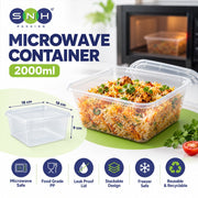 Square Plastic Containers with Lids 2000ml 
