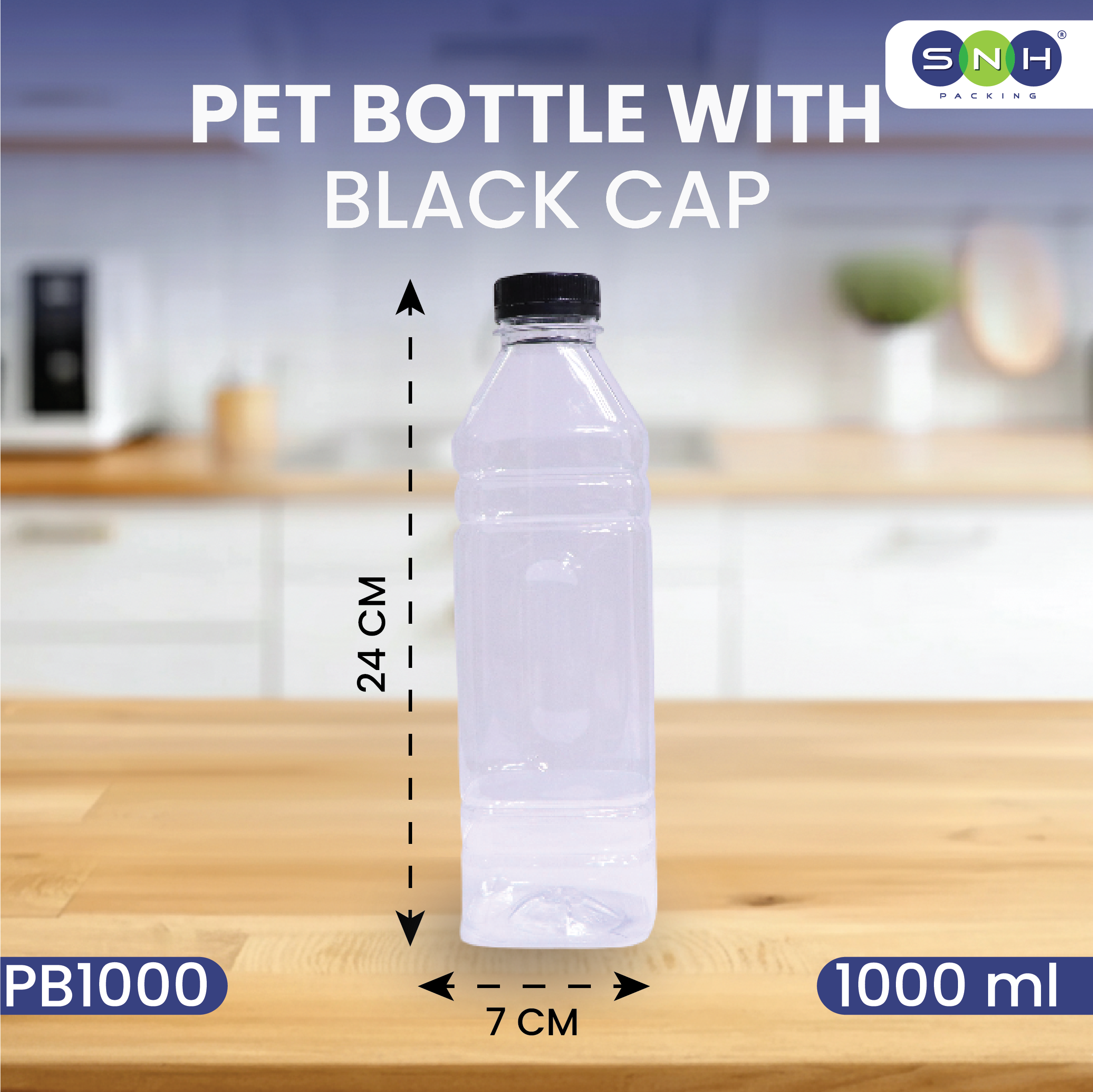 PET Bottles with Caps – Square | Multiple Sizes | Clear, Food-Grade & Leak-Proof Beverage Bottles (Black & White Caps Available)