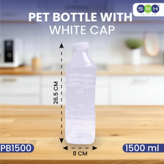 PET Bottles with Caps – Square | Multiple Sizes | Clear, Food-Grade & Leak-Proof Beverage Bottles (Black & White Caps Available)