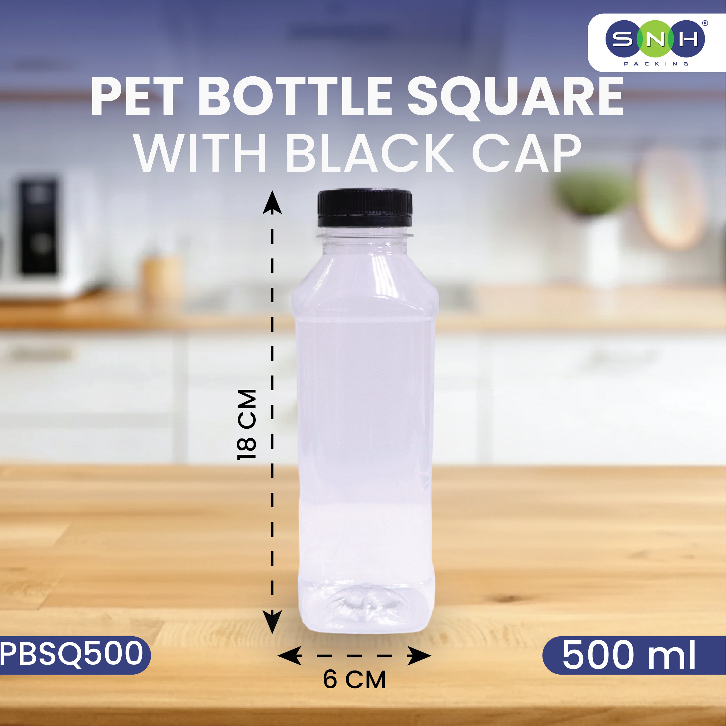 PET Bottles with Caps – Square | Multiple Sizes | Clear, Food-Grade & Leak-Proof Beverage Bottles (Black & White Caps Available)