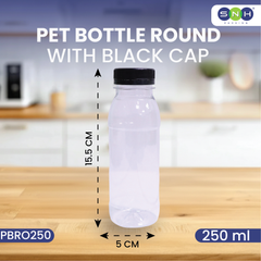 Round PET Bottles with Black or White Caps | Clear, Leak-Proof & Food-Grade (60ml–500ml)