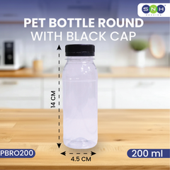 Round PET Bottles with Black or White Caps | Clear, Leak-Proof & Food-Grade (60ml–500ml)