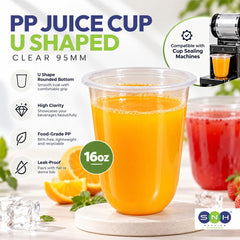 PP Juice Cups U Shape Clear 95mm 16oz 24oz Leak Proof - SNH Packing