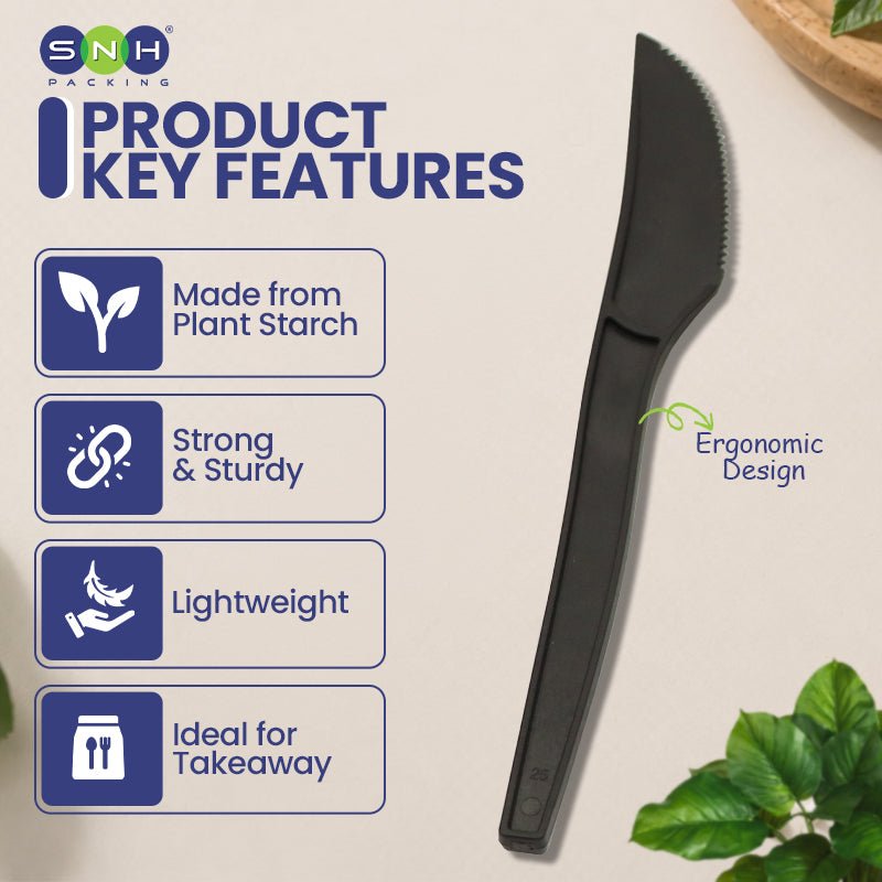 PSM Disposable Black Cutlery Fork Knife Spoon Heavy Duty - SNH Packing