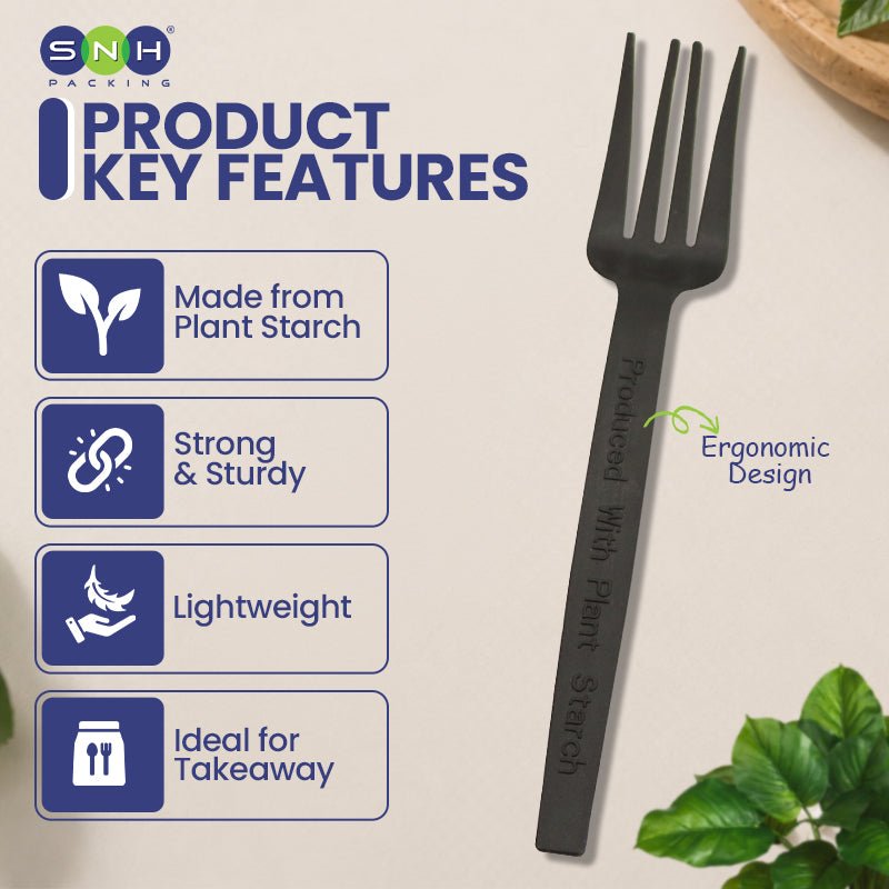 PSM Disposable Black Cutlery Fork Knife Spoon Heavy Duty - SNH Packing