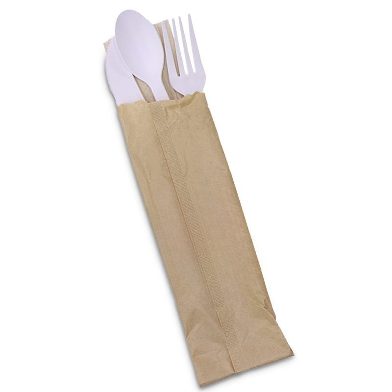 PSM white cutlery pack 4x1 wrapped eco friendly disposable set UAE