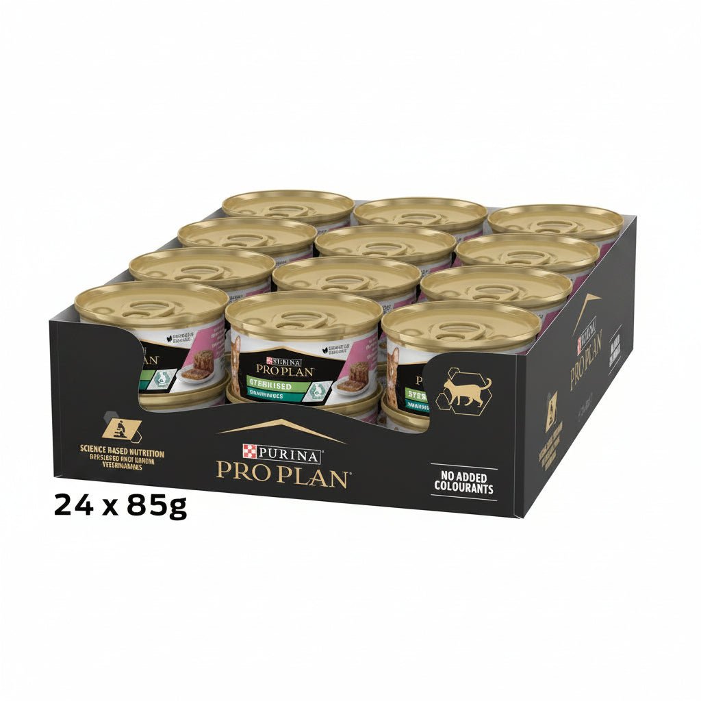 Purina Pro Plan Adult Sterilised Maintenance, Wet Cat Food, Terrine with Salmon and Tuna, 24 x 85g - SNH Packing