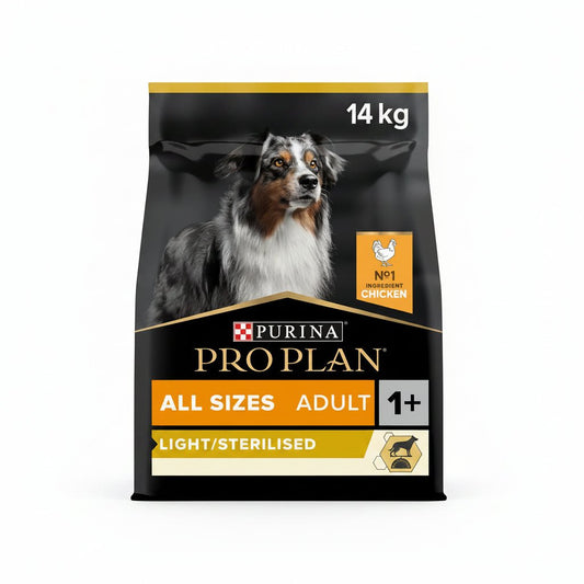 Purina Pro Plan Light Sterilised All Sizes Adult, Dry Dog food with Chicken, 14 kg - SNH Packing