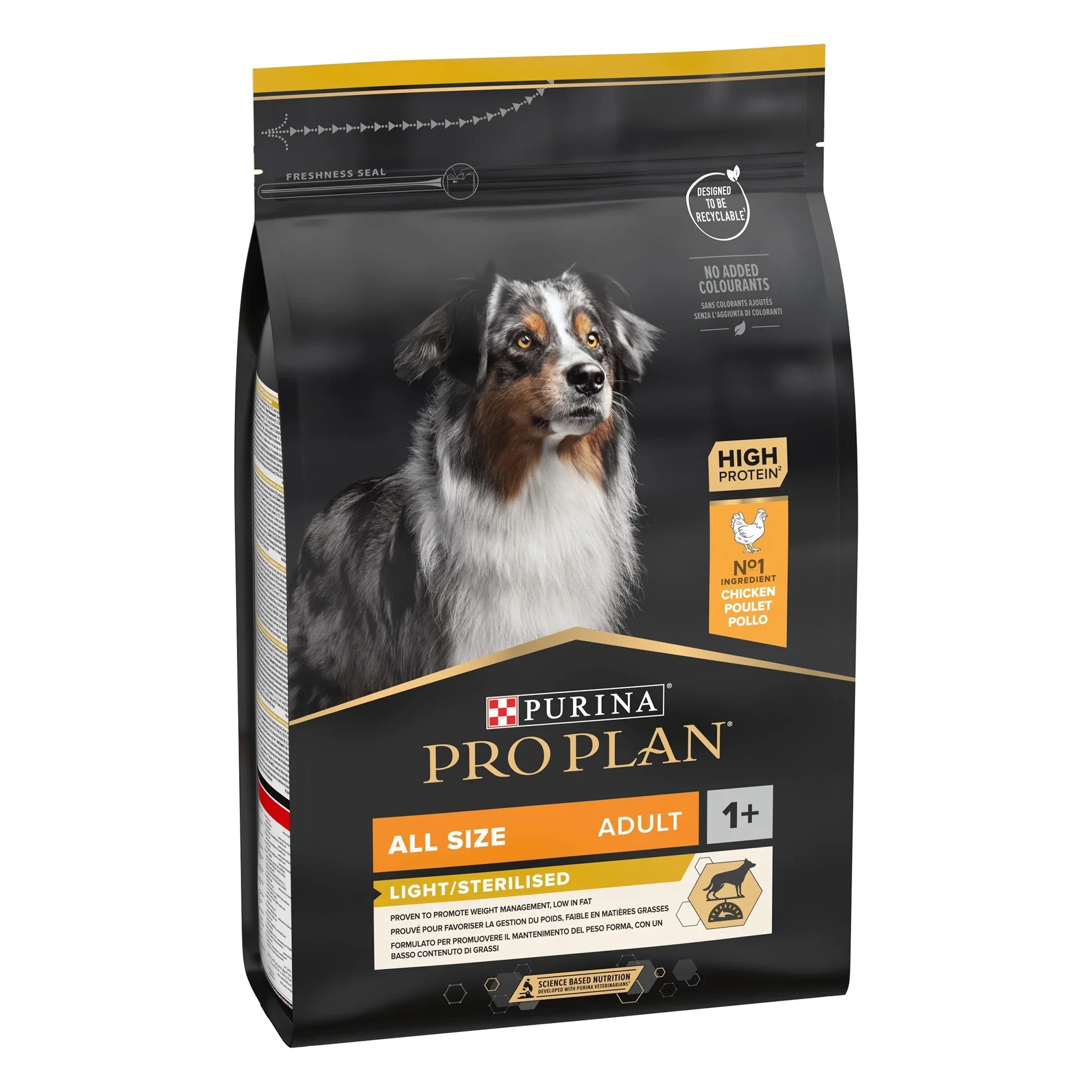 Purina Pro Plan Light Sterilised All Sizes Adult, Dry Dog food with Chicken, 3 kg - SNH Packing