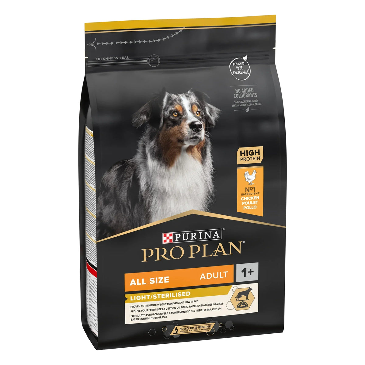 Purina Pro Plan Light Sterilised All Sizes Adult, Dry Dog food with Chicken, 3 kg - SNH Packing