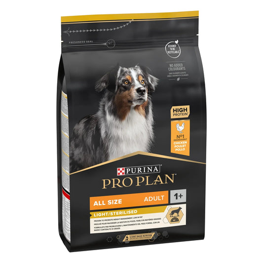 Purina Pro Plan Light Sterilised All Sizes Adult, Dry Dog food with Chicken, 3 kg - SNH Packing