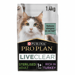 Purina Pro Plan LiveClear Sterilised Adult, Allergen Reducing Dry Cat Food with Turkey 1.4 kg - SNH Packing