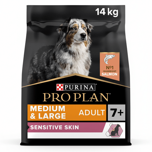 Purina Pro Plan Sensitive Skin Medium and Large Senior 7+, Dry Dog food with Salmon, 14 kg - SNH Packing