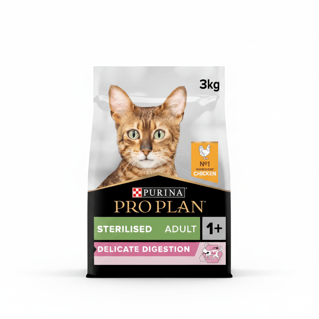 Purina Pro Plan Sterilised Adult Delicate Digestion Dry Cat Food with Chicken, 3 kg - SNH Packing