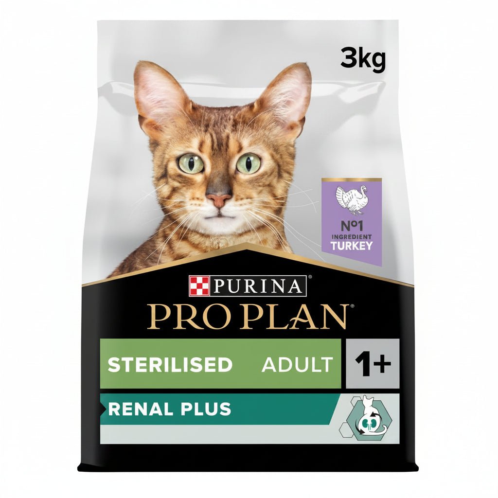 Purina Pro Plan Sterilised Adult Renal Plus Dry Cat Food with Turkey, 3 kg - SNH Packing