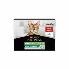 Purina Pro Plan Sterilised Wet Cat Food, Beef in Gravy, Multipack, 10 x 85g - SNH Packing