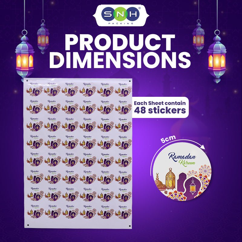 Ramadan Kareem Sheet Paper Stickers 5cm Round - SNH Packing