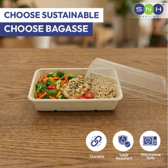 Rectangular Bagasse Tray UAE - with PET Lid - SNH Packing