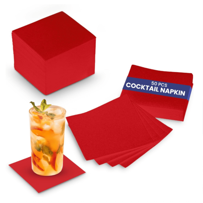 Red Cocktail Paper Napkins – 2 - Ply | 50 PCS PKT - SNH Packing